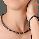 14k Noir 5,5 - 6 Mm Aaa Eau Douce Perle De S�rie En Deux Pi�ces (16in / 7in)
