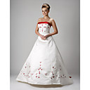 A-ligne Bretelles Chapelle De Mariage Robe De Satin Train (ycf071)