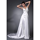 A-ligne De Train Tribunal Bretelles En Satin De Mari�e Robe Avec Criss-cross Corsage (wsm0426)