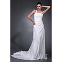 Gaine / Colonne Halter Tribunal Train Robe De Mari�e En Mousseline De Soie (wsm0432)