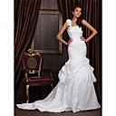 Trompette / Sir�ne Une �paule De Satin Chapelle Train Taffeta Robe De Mari�e Avec Fleurs 3d (wsm0481)