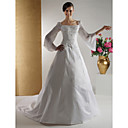 Une Ligne De Carr�s De Mousseline Satin Chapelle Train Dresswith Broderie Perl�e De Mariage (hsx1174)