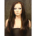 Main Attach�e Dans Le Style Lace Front Extra Haute Qualit� � Long Look Naturel Synth�tique Caf� Noir Avec Des Reflets Dor�s Perruque Cheveux Bruns Dro