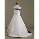 A-line Spaghetti Straps Sweep  Brush Train Satin Flower Girl Dress