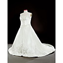 Una L�nea-/ Capilla Princesa Novia De Sat�n De Tren M�s Vestido De Novia Tama�o Con Bordados De Cuentas