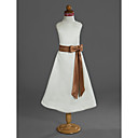 Une Ligne-col Rond En Satin De Th� Longueur Des Fleurs Fille Robe (hsx472)