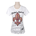 Lettres Broderies En Perles R�sum� Encolure Ronde Mod�le Court Femmes Manches, T-shirts (4201bc009-0813)