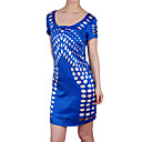 Sat�n De Seda Perforado Manga Corta Cuello Redondo De Vestidos De Mujer (1802bc005-0736)