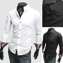Mens Casual Slim Fit Fashion Shirt with Luxury Cuff Long Sleeve Black and White