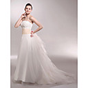 Une Ligne De Train Bretelles Chapelle De Mariage De Luxe En Satin Sans Manches Robe (wsw0554)