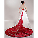 A-line Off-the-shoulder Chapel Train Satin Luxury Wedding Dress