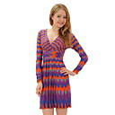 Color�s Imprim�s Robe � Manches Longues Col V / Robes Pour Femmes (ff-1801be011-0736)