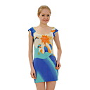 Copie � Motifs Color�s Manches Courtes Robes Pull Col Rond / Chandails Des Femmes (ff-1801be005-0736)