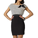 Algod�n Y Rayas Pajarita Profundo V De Vuelta Hasta La Cintura Vestido Escote / Vestidos De Las Mujeres (ff-1801be016-0789)