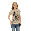 100% Algod�n / Patrones Tienen Mangas Cortas Escote Redondo T-shirt / Mujer Camisetas (ff-8502be003-0736)