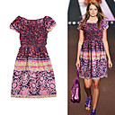 Style De Piste / Soie / Color� Robe Imprim�e Manches Courtes Col Rond / Robes De Femmes (ff-1802be025-0736)
