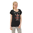 Mangas De Rayas Azul Marino Corta Escote Redondo T-shirt / Mujer Camisetas (ff-8502be008-0736)
