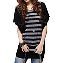 Rayas De Manga Corta Cuello Redondo Flouncing Camiseta Y Mujeres De La T-shirts (ff-8502bf014-0736)