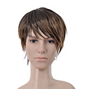 Oscuro Corto Y Recto De Color Marr�n Con Oro Peluca Marr�n Bang Lado Pelo De Los Hombres (0463-6.13-305)