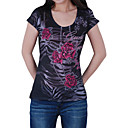 Larme Effet Augment� Motifs Imprim�s Perles Manches Courtes Encolure Arrondie T-shirt / Femmes T-shrits (ff-8502bf001-0813)