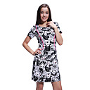 Patrones Especiales Frente Panda Dise�o Redondo Vestido De Manga Corta Cuello / Vestidos De Mujer (ff-1802bf413-0857)