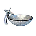 Ronde Victoire Modernes �vier En Verre Tremp� Navire Et Le Robinet Cascade (0917-vt4002)