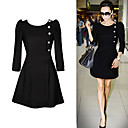 Boutons De Style De Victoria Beckham C�t� / D�cor Des Trois Quarts Robe Manches Encolure Ronde / Robes Pour Femmes (ff-1802bg005-0736)