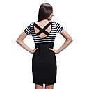 100% Coton / Rayures Robe � Manches Courtes Col Rond / Robes Pour Femmes (ff-1801be006-0851)
