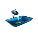 Victoire �vier Rectangulaire Bleu Tremp� R�cipient En Verre Et Robinet Cascade (0917-vt4032)