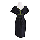 Botones Frontales Palo Corto Escote V Mangas Vestido De Talle Alto / Vestidos De Mujer (ff-1802bf001-0497)