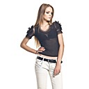 Volantes Estereosc�pica Manga Corta Cuello Redondo T-shirt De Malla / Mujeres T-shirts (ff-a-bh0736001)