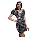 Motifs De Points Bouff�e Manches Taille Encolure Ronde Robe Pliss�e / Robes Pour Femmes (ff-a-bh0853022)