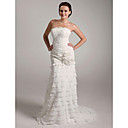 Gaine / Colonne Bretelles En Mousseline De Soie Satin Tribunal Train Niveaux Robe De Mari�e Avec Des Fleurs (wsm04154)
