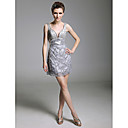 Gaine / Colonne V-cou Court / Mini Chiffon Sans Manches �lastiques Robe De Cocktail En Satin Tiss�s (wsm04188)