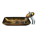 Victoria Bronzy Rectangulares De Vidrio Templado Palangana Con El Grifo Cascada, El Anillo De Montaje Y El Drenaje De Agua (0917-vt4005)