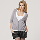 100% Coton / Manches Moiti� Gris Poches � Coudre Chandails Des Femmes En V D�collet� De (ff-b-bj1058001)