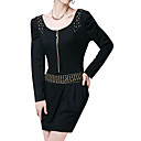 Dise�o De Las U�as Delante Dise�o De La Cremallera Manga Larga Plisada Vestido De Escote Redondo / Vestidos De Las Mujeres (ff-b-bi0857110)