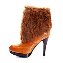 Pu Haut Talons Hauts Botte Courte Avec La Chaussure De Mode De Plumes (0987-c33351)