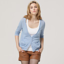 100% Coton / Demi-manches Bleu Poches � Coudre Encolure En V De Conception / Cardigans Femmes (ff-b-bj1058012)