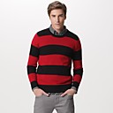 Noir Ray� De Rouge � Manches Longues En Cachemire Col Rond / Chandails Cachemire Pour Hommes (ff-c-bj0681130)