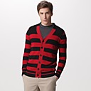 Rojo Rayas Negro Mangas Escote V Larga Chaqueta De Cachemira / Su�teres De Cachemira De Los Hombres (ss-c-bj0681109)
