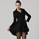 Revers Ourlet Design Ondes Longues Manches Manteau / Femmes Manteaux (ff-a-1078006)