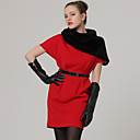 Courte Encolure Ronde Manches Avec La Robe De Fourrure Ceinture Noire Col / Robes De Femmes (ff-b-0736776)