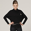 Nervure Garniture Noire Capot Cou Manches Chauve-souris Chandail Chandails Des Femmes (ff-b-0736728)