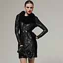 Cuentas De Encaje Y Terciopelo Ronda De Mangas Largas Vestido Escote / Abrigos De Mujer (plateado) (ss-a-bk1200004)