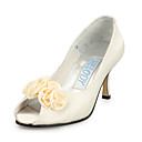 Tacones De Raso Medio Superior Peep-toes Con Zapatos De Raso De Novia De Flores Nupcial (aj8105)