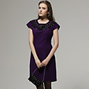 Vestido De Cuentas Dobladillo Cuello Manga Corta / Vestidos De Las Mujeres (morado) (ss-a-bk0996012)