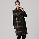 100% De Lana / Patrones De Verificaci�n Marr�n Cruzado Abrigo Largo Cintur�n De Mangas / Outerwears Mujeres (ff-b-bj1058015)