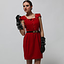 Flores Hechas A Mano Y Decoradas Con Diamantes Manga Corta Cuello Redondo Vestido / Vestidos De Mujer (rojo) (ss-a-bk1200005)