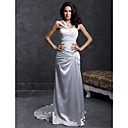 Gaine / Colonne De Balayage �paules Une / Train Brosse Robe De Mari�e En Satin Fronc� (wsm0389)